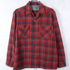 画像1: 50's PENDLETON チェック柄 ウールオープンカラーシャツ M (1)