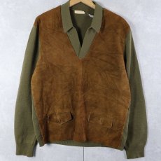 画像1: 60〜70's スエード切り替え ウールニットプルオーバー (1)