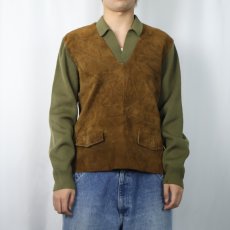 画像2: 60〜70's スエード切り替え ウールニットプルオーバー (2)