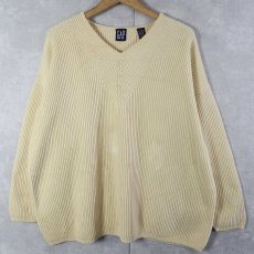 画像1: 90's GAP リブ編み Vネック コットンニットセーター L (1)