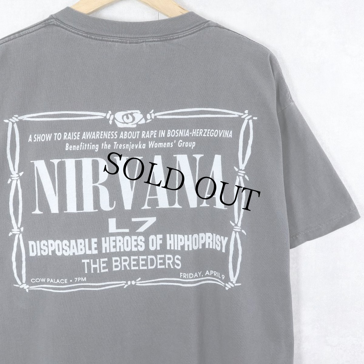 画像2: 90's NIRVANA × Pablo Picasso "BOSNIA BENEFIT" ロックバンドプリントTシャツ BLACK XL (2)