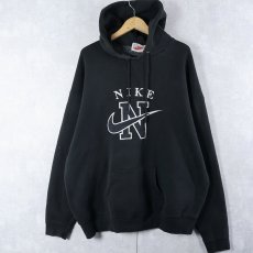画像1: 90's NIKE 銀タグ USA製 ロゴ刺繍 スウェットフーディー BLACK XXL (1)