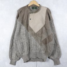画像1: レザー切り替え ウールニットセーター (1)