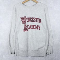 画像1: 90's Champion REVERSE WEAVE USA製 "WORCESTER ACADEMY" 染み込みプリントスウェット L (1)
