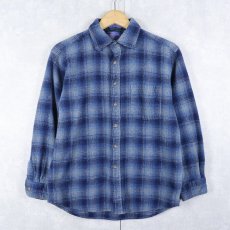 画像1: PENDLETON オンブレーチェック柄 ウールシャツ L (1)