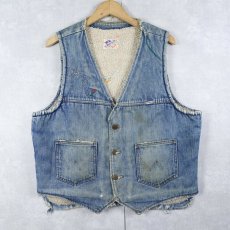 画像1: 80's Wrangler USA製 刺繡入り ボアライナー デニムベスト (1)