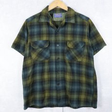 画像1: 60's PENDLETON オンブレーチェック柄 ウールオープンカラーシャツ L (1)