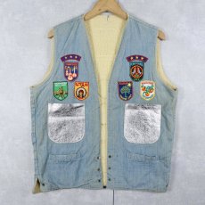 画像1: 70〜80's ワッペンカスタム ボアライナー デニムベスト (1)