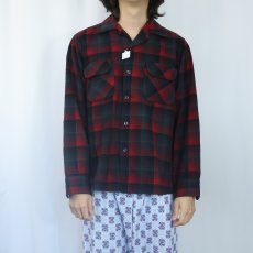 画像2: 50's PENDLETON オンブレーチェック柄 ウールオープンカラーシャツ M (2)