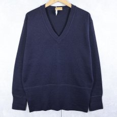 画像1: 50's School Sweater ウールニットセーター NAVY (1)