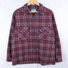 画像1: 70's PENDLETON USA製 チェック柄 ウールオープンカラーシャツ XL (1)