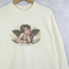 画像1: 90's Raffaello USA製 "二人の天使" アートプリントスウェット L (1)