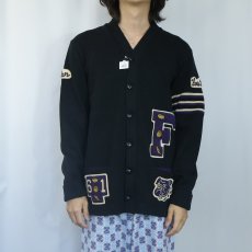 画像2: 60's レタードニットカーディガン BLACK  (2)