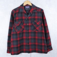 画像1: 50's PENDLETON オンブレーチェック柄 ウールオープンカラーシャツ M (1)