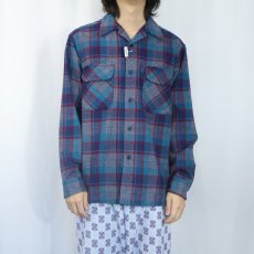 画像2: 70's PENDLETON USA製 チェック柄 ウールオープンカラーシャツ L (2)