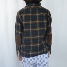 画像3: 70's PENDLETON USA製 チェック柄 エルボーパッチ付き ウールオープンカラーシャツ M (3)