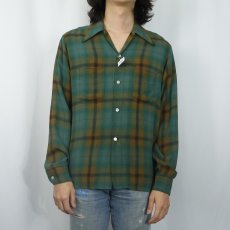 画像2: 60〜70's TOPSALL USA製 チェック柄 レーヨンシャツ M (2)