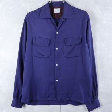 画像1: 50's JIM CLINTON レーヨンギャバジンオープンカラーシャツ NAVY M (1)