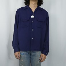 画像2: 50's JIM CLINTON レーヨンギャバジンオープンカラーシャツ NAVY M (2)