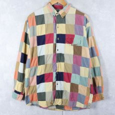 画像1: 90's ORVIS パッチワーク コットンボタンダウンシャツ (1)