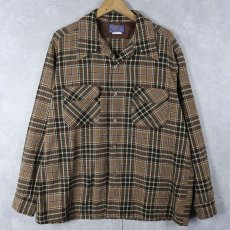 画像1: 70's PENDLETON USA製 チェック柄 ウールオープンカラーシャツ XL (1)