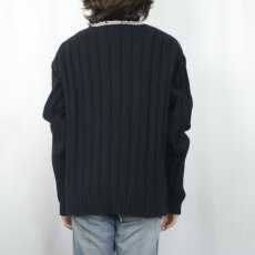 画像3: 90's POLO SPORT Ralph Lauren リブ編み ウールニットセーター XXL BLACK (3)
