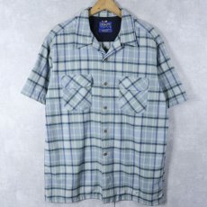 画像1: PENDLETON チェック柄 ウールオープンカラーシャツ L (1)