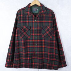 画像1: 50's PENDLETON チェック柄 ウールオープンカラーシャツ L (1)