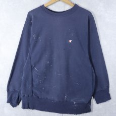 画像1: 80's Campion REVERSE WEAVE トリコタグ USA製 ペンキペイント 目付きスウェット NAVY L (1)