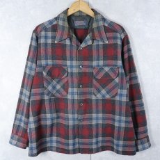 画像1: 70's PENDLETON USA製 チェック柄 ウールオープンカラーシャツ XL (1)