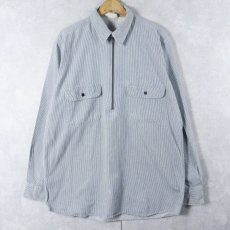 画像1: 90's FIVE BROTHER ヒッコリーストライプ ハーフジップ コットンワークシャツ L (1)