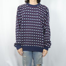 画像2: 80〜90's Eddie Bauer USA製 総柄コットンニットセーター M (2)