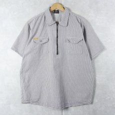 画像1: PRSN BLU USA製 ヒッコリーストライプ ハーフジップ コットンワークシャツ L (1)