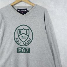 画像1: 90's POLO SPORT Ralph Lauren "P-67" Vネック プリントフットボールTシャツ L (1)
