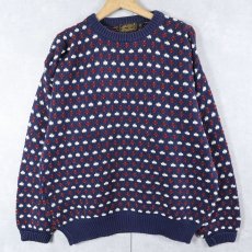 画像1: 80〜90's Eddie Bauer USA製 総柄コットンニットセーター M (1)