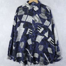 画像1: 80〜90's UTOPIA 総柄 シルクシャツ XL (1)
