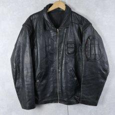 画像1: 〜80's FRENCH MILITARY レザーパイロットジャケット BLACK (1)