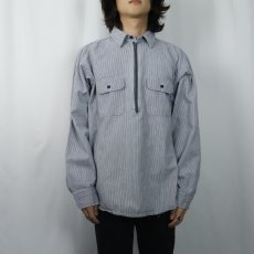 画像2: 90's FIVE BROTHER ヒッコリーストライプ ハーフジップ コットンワークシャツ XL (2)