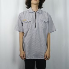 画像2: PRSN BLU USA製 ヒッコリーストライプ ハーフジップ コットンワークシャツ L (2)