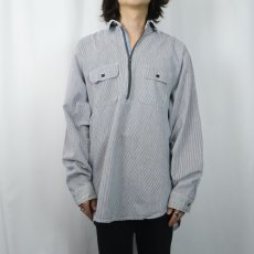 画像2: 90's FIVE BROTHER ヒッコリーストライプ ハーフジップ コットンワークシャツ L (2)