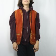 画像2: 〜70's OSWAL チェーン刺繍 ウールベスト (2)