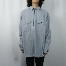 画像2: 90's FIVE BROTHER ヒッコリーストライプ ハーフジップ コットンワークシャツ L (2)
