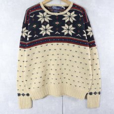 画像1: POLO Ralph Lauren "HAND KNIT" ノルディック柄 ウールニットセーター L (1)