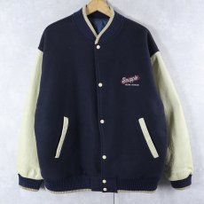 画像2: 90's MV SPORT "Snapple" 飲料メーカーロゴ刺繍 ウール×レザー リバーシブルスタジャン NAVY XL (2)