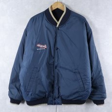画像3: 90's MV SPORT "Snapple" 飲料メーカーロゴ刺繍 ウール×レザー リバーシブルスタジャン NAVY XL (3)