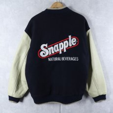画像1: 90's MV SPORT "Snapple" 飲料メーカーロゴ刺繍 ウール×レザー リバーシブルスタジャン NAVY XL (1)