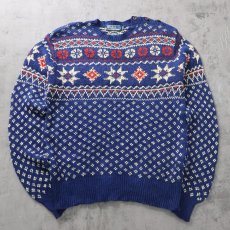 画像1: POLO Ralph Lauren ノルディック柄 ショルダーボタン コットン×リネンニットセーター L (1)