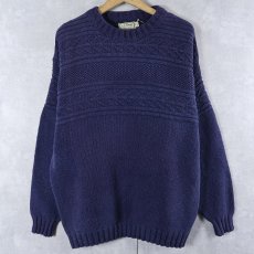 画像1: 80's L.L.Bean USA製 コットンニットセーター NAVY L (1)