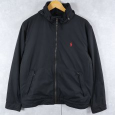 画像1: 90's〜 POLO Ralph Lauren ロゴ刺繍 裏フリース ポリエステルジップジャケット BLACK M (1)