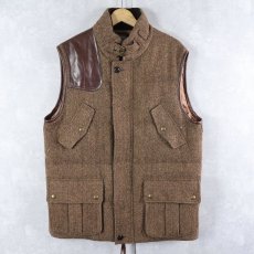 画像1: 90's POLO Ralph Lauren ヘリンボーン柄 ショルダーパッチ付き ダウンベスト L (1)